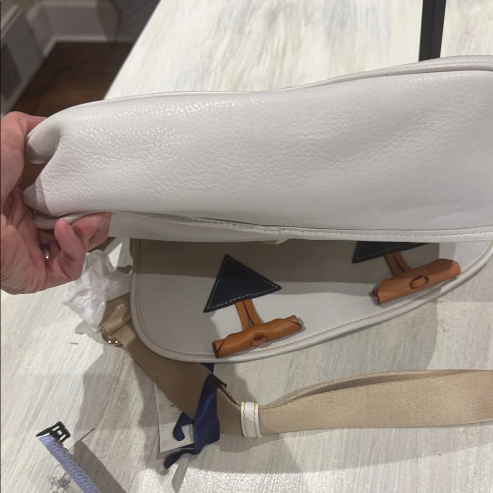 Dooney & Bourke White and Navy Medium Toggle Crossbody Bag